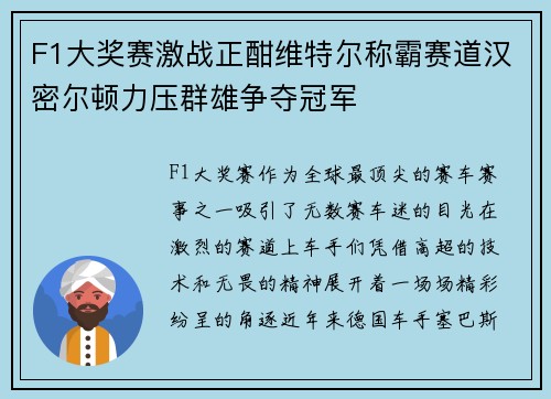 F1大奖赛激战正酣维特尔称霸赛道汉密尔顿力压群雄争夺冠军